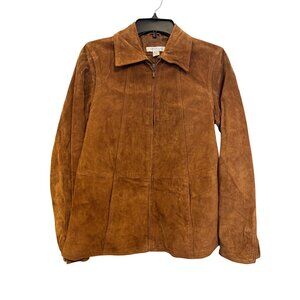 Coldwater Creek Womens XS Brown Leather Jacket With Zip Closure & Polyester Lini